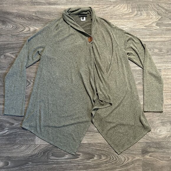 Bobeau Medium Open Front One Button Fleece Wrap Cardigan Green Uneven Hem Top - Picture 4 of 11